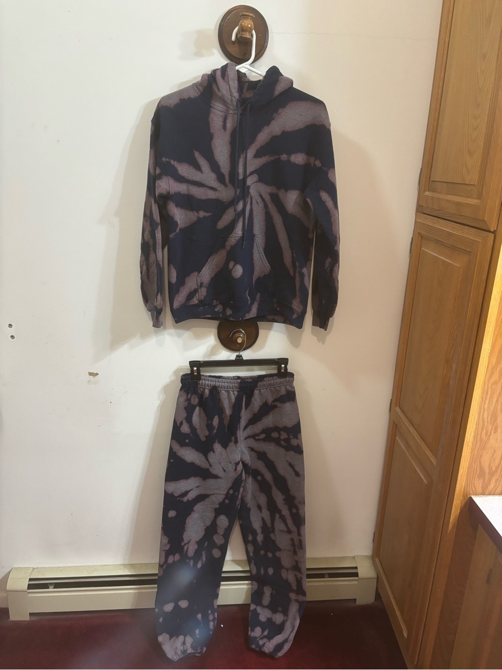 Tie-Dye Hooded Sweatshirt & Jogger Set - Black and Mauve